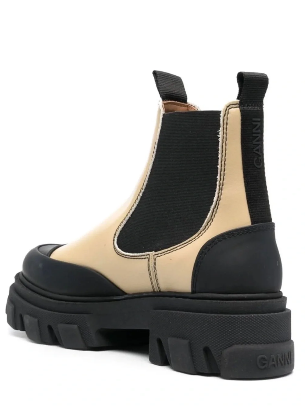 Ganni Beige Leather Chelsea Boot with Black Accents